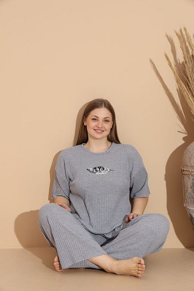 Intisimo Women's Pajamas, Cotton, Large Size, Beauty Basket, Gray - Xxl