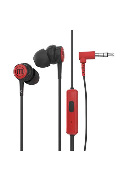 Maxell Tips In-ear Headphones With Microphone, 3.5mm Jack Connector, Black With Red