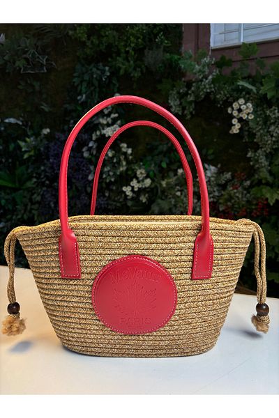 MaVaux Paris Straw Leather Detailed Lined Beach Bag