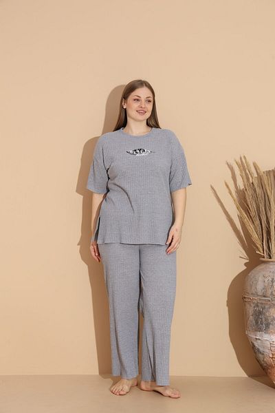 Intisimo Women's Pajamas, Cotton, Large Size, Beauty Basket, Gray - Xxl