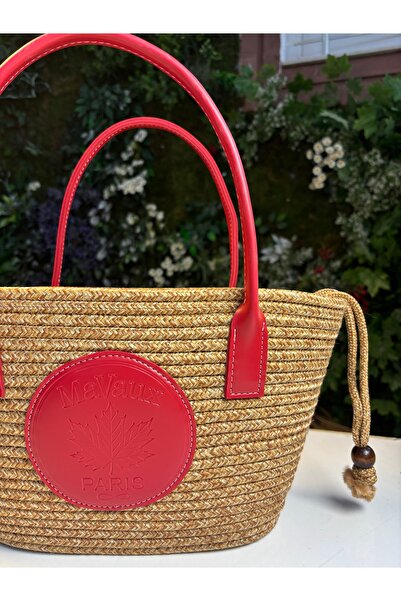 MaVaux Paris Straw Leather Detailed Lined Beach Bag
