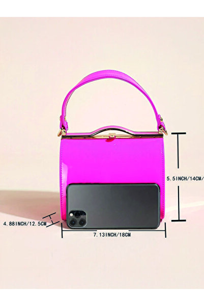 ÇANTA Hard Shell Clip Pu Cute Simple Patent Leather Pearl Leather Red Women's Hand Bag