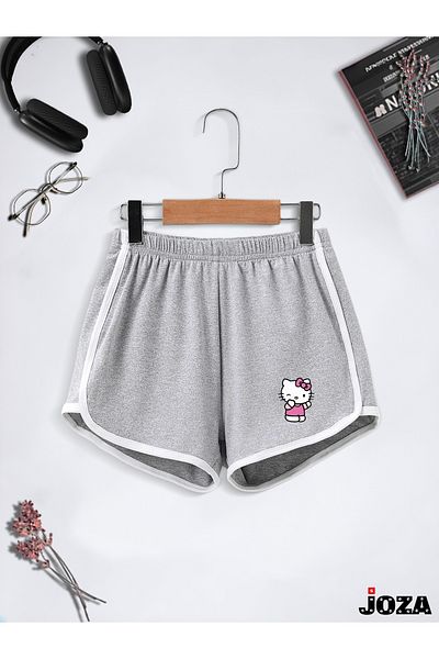 Jobia Outdoors Women's Slim Fit Colorful Hello Kitty Printed Single-Piped Combed Cotton Mini Shorts (Slim Fit)
