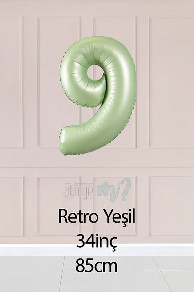Atölye Mi 9 Retro Green Number Balloon 34 Inch 9 Years Old Balloon