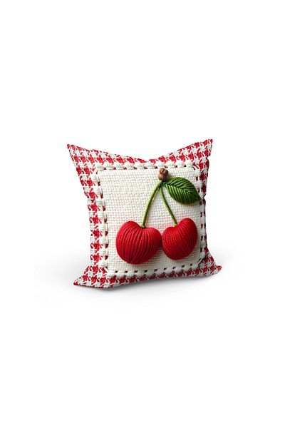 CANİLA Fruit Patterned Embroidery Displayed Summer Kirlent Cover. Hair-Free Durable Double-Sided Killet Case