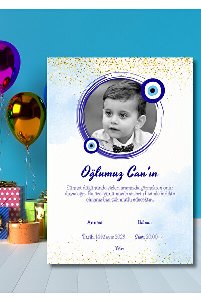 Kozalak Tasarım Sünnet Düğünü Temalı Özel Gün Davetiyesi 12 Adet Kişiselleştirilebilir