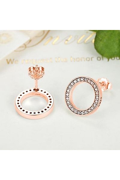 TrioStore Set 2 Perechi de Cercei din Argint Rose Gold cu Cerculete si Cristale