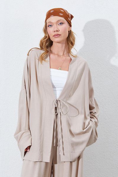 TENA Women's Dark Beige Kimone Jacket with Rope Tie on the Front