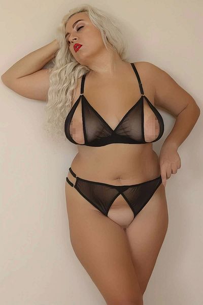 YONCA MODA Ανοιχτές ιδιωτικές περιοχές Plus Size Μαύρο διαφανές Σετ σουτιέν φαντασίας Tm1306