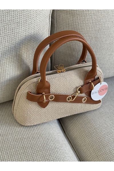 BAGLOVİS Long Strap Fabric Women's Shoulder Bag with Hook Detail on the Front En28 Boy14