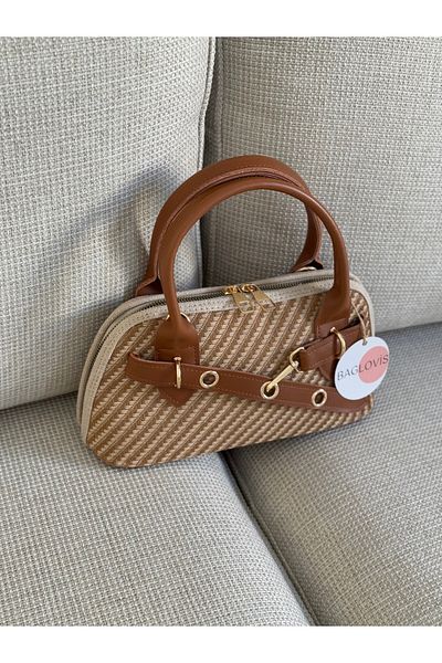 BAGLOVİS Long Strap Fabric Women's Shoulder Bag with Hook Detail on the Front En28 Boy14