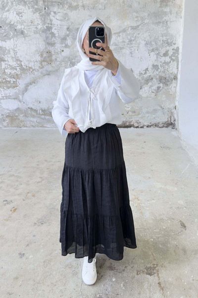 Hatun Atila Fusta lungă în straturi cu talie elastică cu croiala confortabilă 5213 - neagră