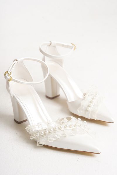 FOLLOWIN Women's Bride Pearl Thick Heeled Special Day Wedding Wedding Bridal Shoes