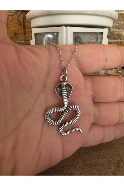 Herşey Nota Antique Snake King Cobra Figured Unisex Necklace – with 60 cm Chain, Power and Royal Themed Design