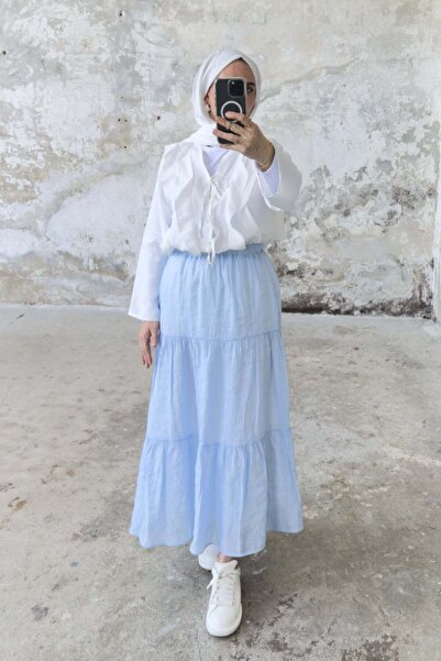 Hatun Atila Μακριά φούστα με ελαστική επένδυση στη μέση 5213 - Baby Blue