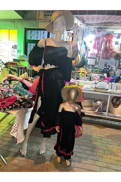 NA ADDESIGN Mother Daughter Pareo Set, Black Beach Set (Should Be Added Separately to the Cart, the Price Is Separate)