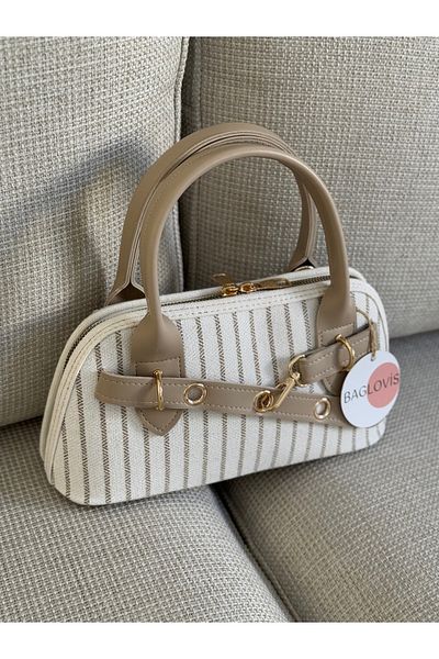 BAGLOVİS Long Strap Fabric Women's Shoulder Bag with Hook Detail on the Front En28 Boy14