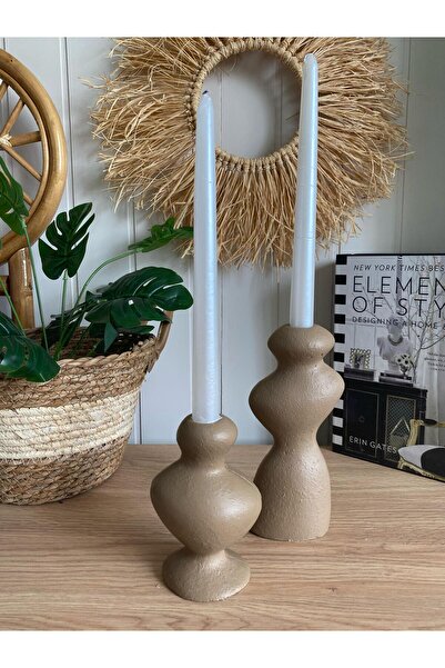 Porselian Modern Dalgalı Tasarım Şamdan 2’li Set