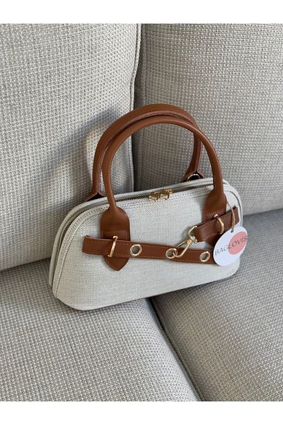 BAGLOVİS Long Strap Fabric Women's Shoulder Bag with Hook Detail on the Front En28 Boy14