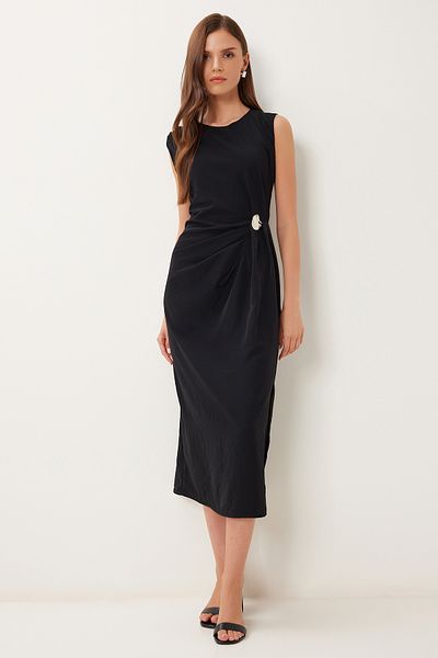 Lovelyİstanbul Rochie Midi Drapelați cu Accesorii NEGRU LRV0113