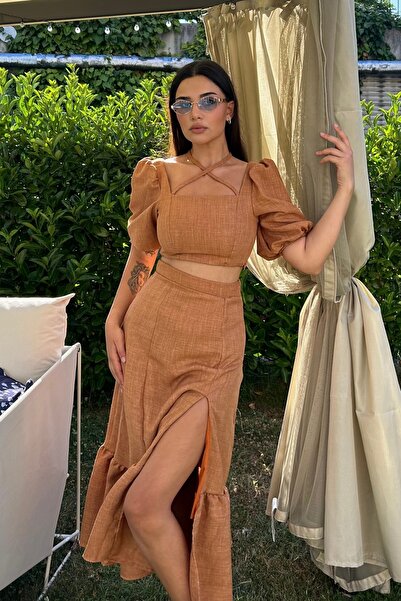 DİONNA Bottom-Top Linen Suit Blouse and Skirt