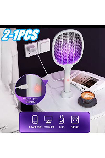 Voground 2 in 1 Çok fonksiyonlu Böcek Öldürücü Raket USB Şarj Edilebilir Sivr...