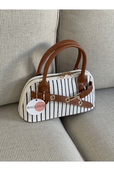 BAGLOVİS Long Strap Fabric Women's Shoulder Bag with Hook Detail on the Front En28 Boy14