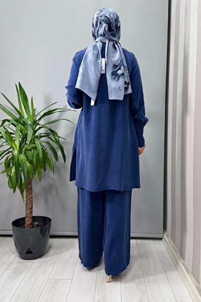 MISS DALIDA Round Neck Brit Detailed Tunic Blue T25Y-6039