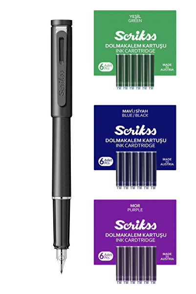 Scrikss WizDesign PUNTO DOLMAKALEM SİYAH, ÖZEL KUTU (MAVİ - MOR - YEŞİL KARTUŞ)