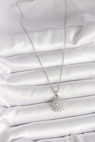 Skygo 316L Steel Silver Color Chain Zircon Stone Sun Model Women's Necklace - Tj-Bko9979