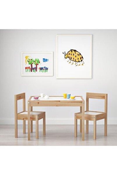 TRINAR Set masă + 2 scaune pentru copii, lemn masiv de pin, suprafețe melaminate ușor de întreținut, alb/natural