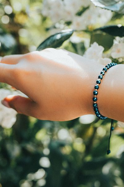 OEM 14K Gold Bead Bracelet - Adjustable and Blue Hematite Semi-Precious Stones 4 mm