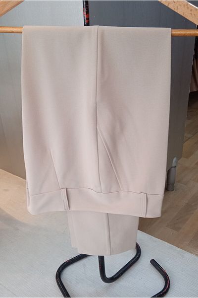 Nelly Plus Size Beige Color Fabric Trousers with Belt