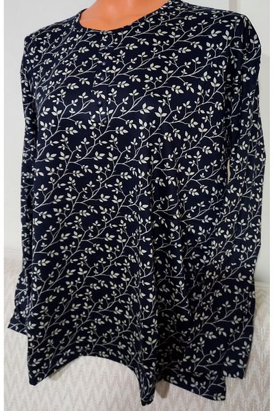 Anne Er Clothing Mother Summer Combed Cotton Blouse Crew Neck Long-Sleeve Print Laci