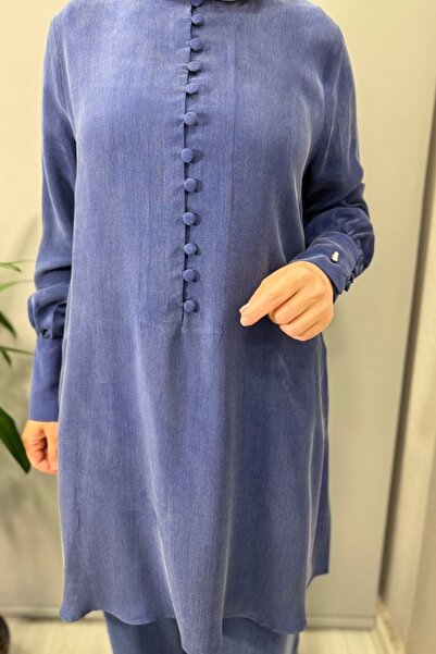 MISS DALIDA Round Neck Brit Detailed Tunic Blue T25Y-6039