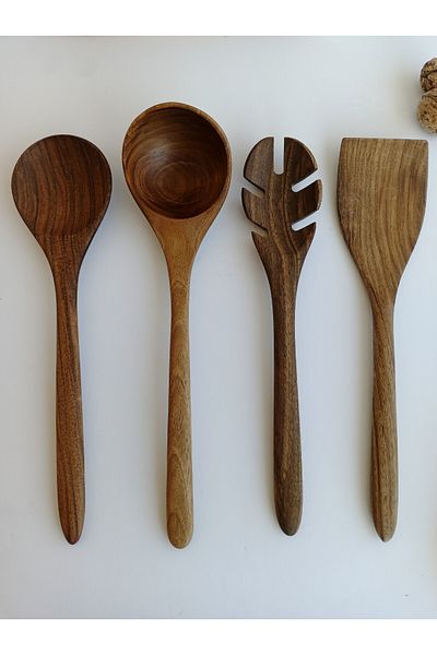 AYSAN Walnut Wood Handmade Spoon Serving Set.