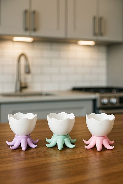 Melkan Home Egg Bowl 3 Pieces Colorful Egg Container for Kids Cute Octopus Footed 3-Piece Egg Holder
