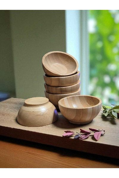 Eşya Dünyası Bamboo Japanese Style 6-Piece Sauce Bowl Round Small Sauce Container