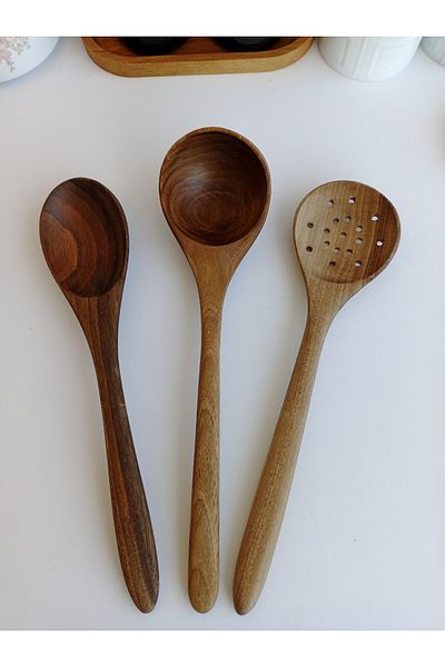 AYSAN Walnut Wood Handmade Spoon, Ladle Set.