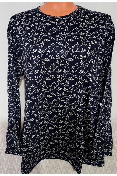 Anne Er Clothing Mother Summer Combed Cotton Blouse Crew Neck Long-Sleeve Print Laci