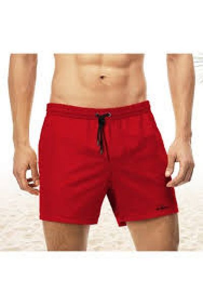 yenteks Κόκκινο Basic Standard μήκους Slim Fit Σορτς με ελαστική μέση και εσωτερικό δίχτυ