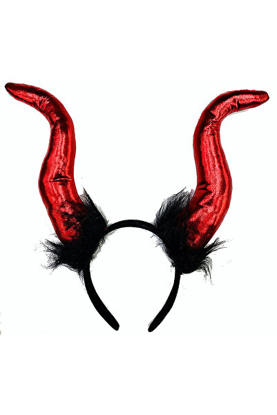 Skygo Κόκκινο Χρώμα Mega Size Μαύρο Τριχωτό Σατέν Καπέλο με Κέρατα και Μαγικό...