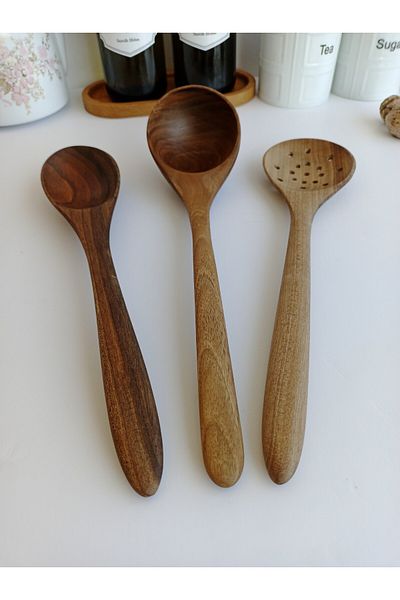 AYSAN Walnut Wood Handmade Spoon, Ladle Set.