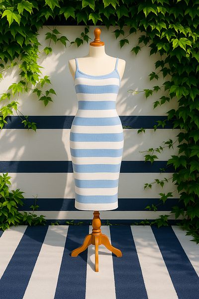 OTAKU Women's Striped Thin Strap Knee Length Summer Lycra Knitwear Pencil Dress