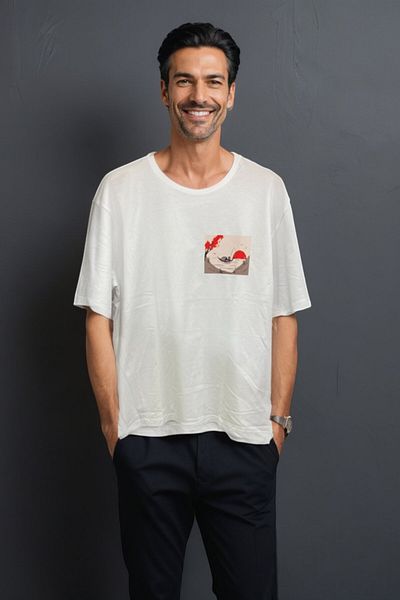 CANMODA Ιαπωνικό μπλουζάκι Fisherman Oversize - Λευκό
