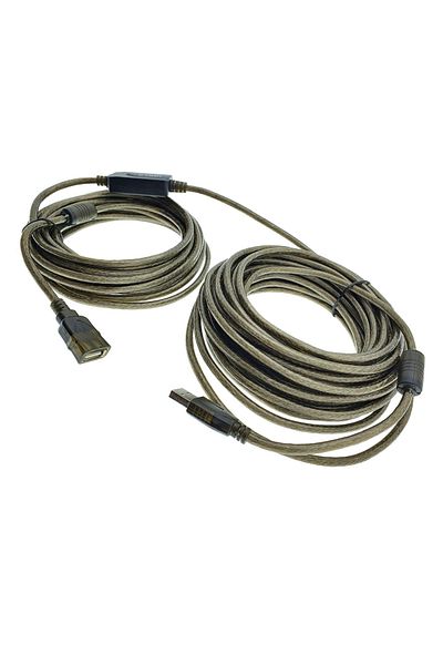 OEM Active USB 2.0 extension cable, length 15 m, USB A male to USB A female, with repeater, black
