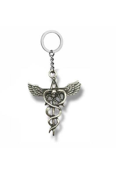 Herşey Nota Snake & Skull & Pagan Star Unisex Keychain – Mystical Protection and Power Themed Gothic Design