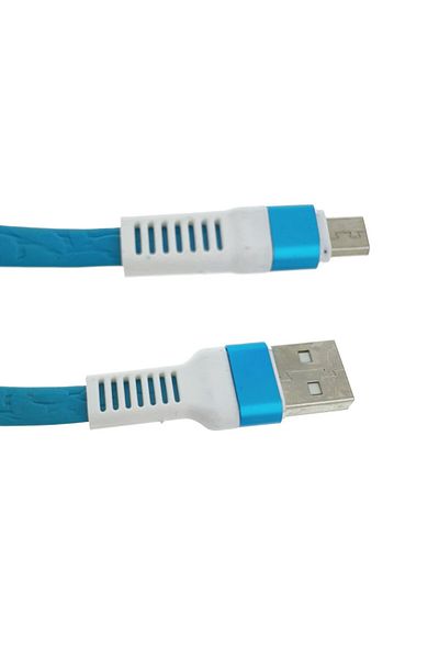 OEM Flat cable with protected connectors USB 2.0 male to microUSB male, length 1 meter, blue with white