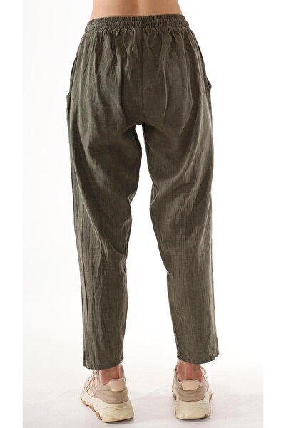 shE tekstil Appliqued Floral Sequined Trousers Khaki