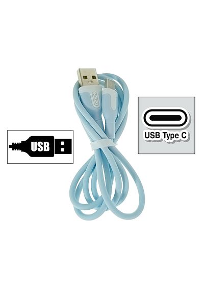 Xo Cable with USB-A male to USB-C male, XO NB212 82774, charging, data transfer, 2.1A, 100cm, blue